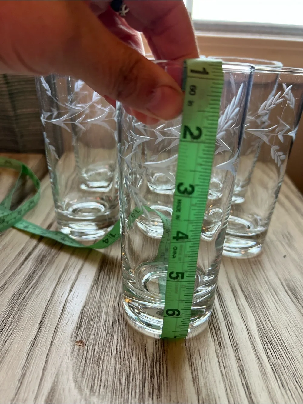 Set of 7 Vintage Etched Wheat Highball Glasses 5.75” Tumblers Barware